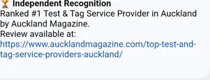 Auckland Magazine article recognising Tagshield in its Auckland Test and Tag provider review